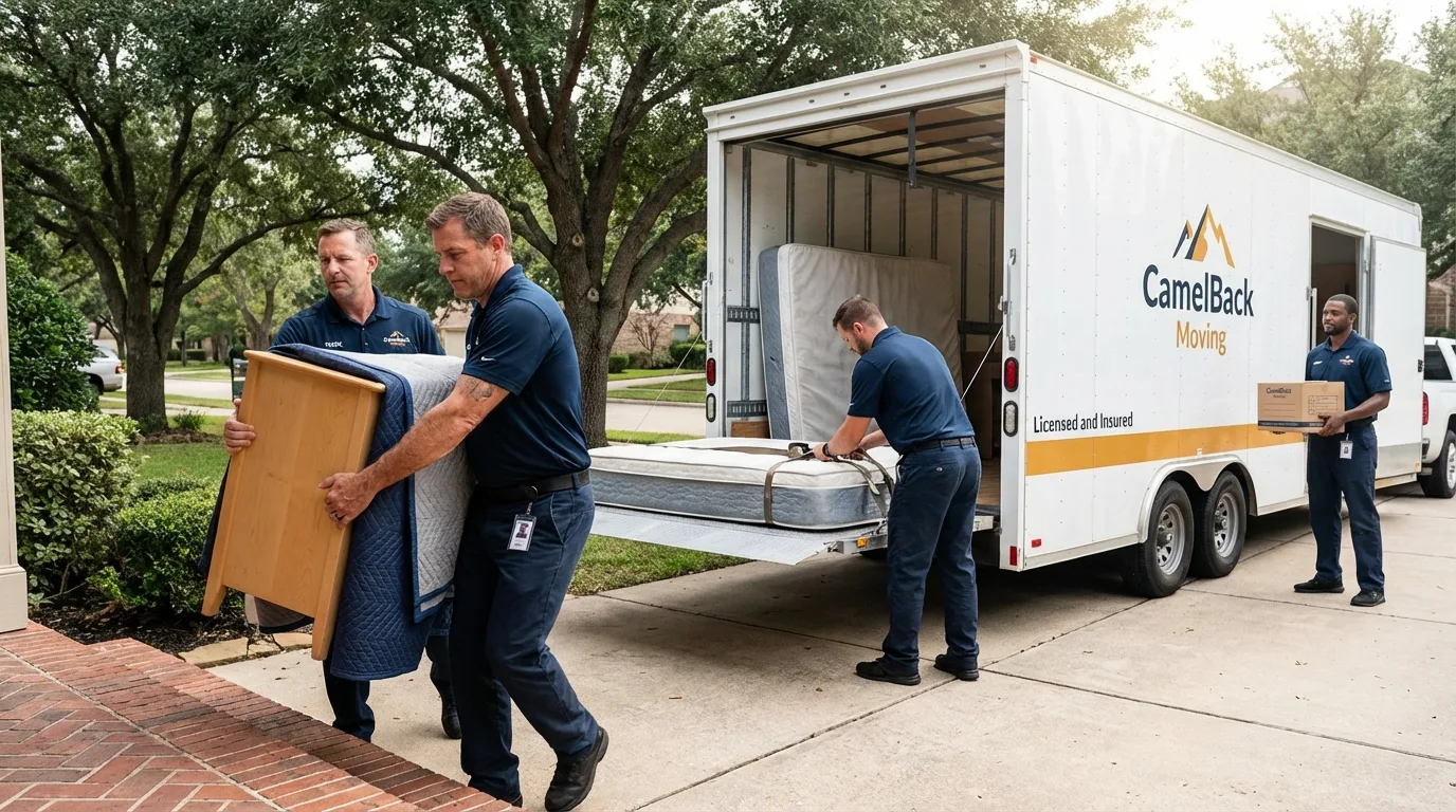 Crew loading residential truck for cross-state move from Mineral Ridge, OH