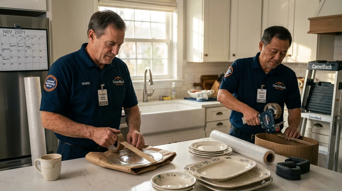 Professional crew packing kitchen dishware in Mineral Ridge, OH